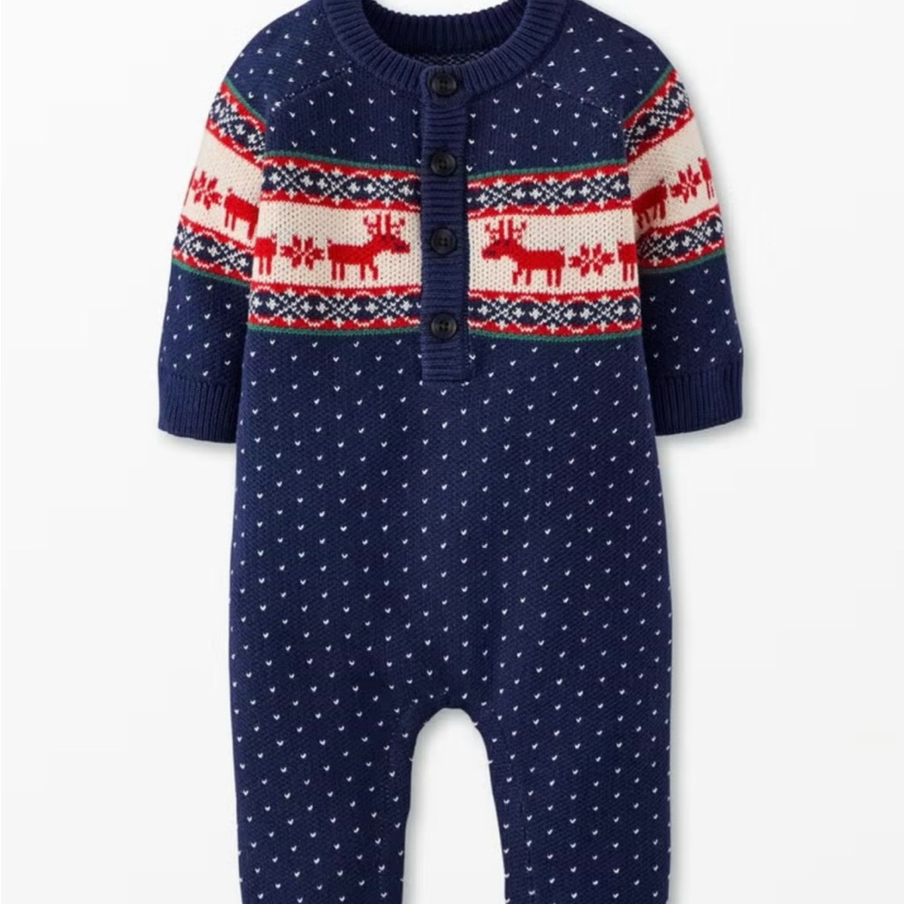 Hanna Andersson Blue Reindeer Knit Footie